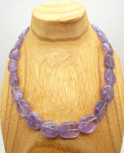Sterling Silver FP Signed China Amethyst Beaded Necklace Chunky Statement - Picture 1 of 6