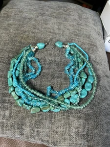 Vintage Faux Tourquoise And Faux Crystal Necklace  - Picture 1 of 3