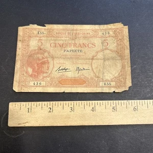 Banque De L’Indo Chine Banconota da 5 Cinq Franchi Papeete - Foto 1 di 17