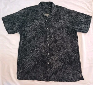 Camisa Hawaiana Abotonada Izod XL Negra Gris Seda Mezcla Rayón Tropical - Imagen 1 de 9