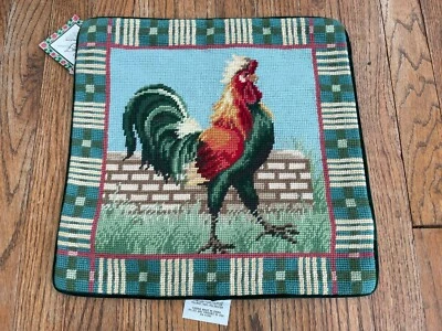 NEW Wool Needlepoint Pillow Cover Farmhouse Chicken Hen Barn Rooster Country 14" - Image 1 of 3