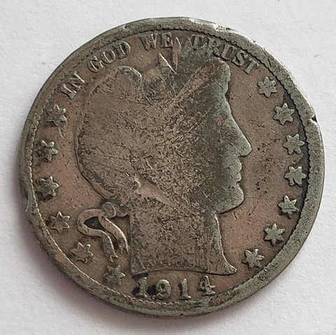 1914 P Barber Half Dollar 90% Silver - Philadelphia Mint - Low Mintage Cover