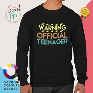 WARNING OFFICIAL TEENAGER MALE ADULTS BLACK LONG SLEEVE T SHIRT - Picture 1 of 7