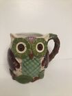 Pier 1 Imports Olli The Owl Mug Large Green&Brown. Hand Painted,Dishwasher Safe