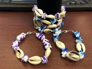 6 PCS BLUE PURPLE PUKA SHELL BRACELET FRIENDSHIP BRACELET HANDCRAFTED HAWAIIAN - Picture 1 of 3