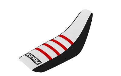 Cubierta de asiento Suzuki RM 65 2003-2010 LATERALES NEGROS/PARTE SUPERIOR BLANCA/COSTILLAS ROJAS #71 Foto 1 de 4