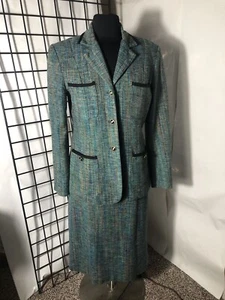 Vintage Brownstone Studio 2 Pc. Silk Blend Suit Green Tones Size 10 - Picture 1 of 17
