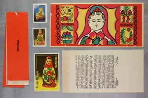Babushka MATROSCHKA Polhovsky Maydan Holz KUNST SELTEN Set UdSSR Streichholzetiketten 1966 - Bild 1 von 4