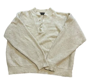 USA Made Vintage 90s New Yorker Cotton Knit Henley Collared Pullover Sweater L Beige - Bild 1 von 10