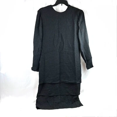 Jackie Bernard EKLEKTIC Black Textured Cocktail Dress Vintage Sz 14 V-back Bow - Image 1 of 4