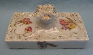 Antique Dresden Germany Porcelain Ink Blotter Decorated with Flowers, Gold Trim - Picture 1 of 5