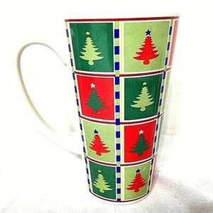 Stoneware Christmas Tree Coffee Tea Mug Cup Red Green Test Rite International - Picture 1 of 5