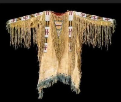 Men Native American Western Style Warrior Scalp Suede Leather Shirt Beaded - Image 1 of 4