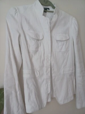 Women's WHITE Blazer Jacket Mossimo Collarless Lined Linen Rayon XS - Image 1 of 4