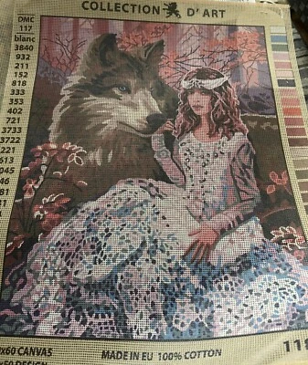 Printed needlepoint Tapestry Gobelin 50x60 Cm Girl With A Wolf  Canvas Only - Image 1 of 4