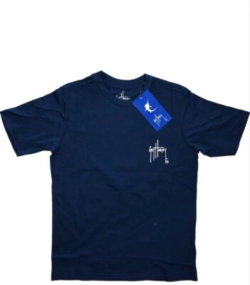 Camisetas Guy Harvey para niños jóvenes estampadas en la espalda con logotipo de tiburón en la parte delantera. Azul profundo Foto 1 de 4