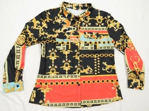 NWOT Vintage Royalty Baroque Chains Gold Black Orange Long Sleeve Shirt 2XL - Picture 1 of 5