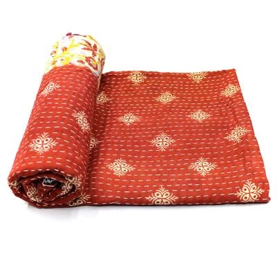 Vintage Quilt Indian Handmade Organic Cotton Traditional Bedding Throw - Image 1 of 4