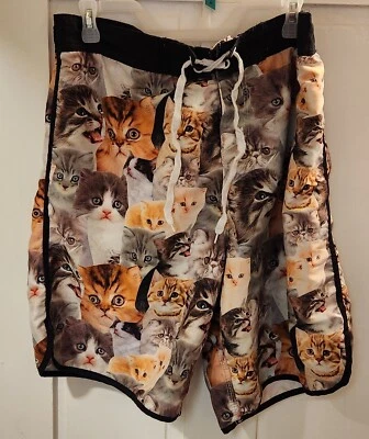 Bioworld Men's Swimsuit Trunks Shorts XXL 2XL Cats Kitties Drawstring Lined - Image 1 of 3