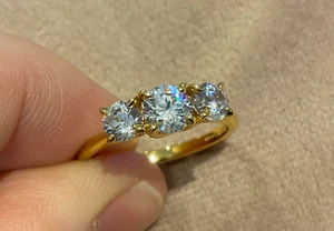 2.44 Carat Lab Created Diamond Trilogy Engagement Ring Gold Plated 925 Size R - Picture 1 of 11