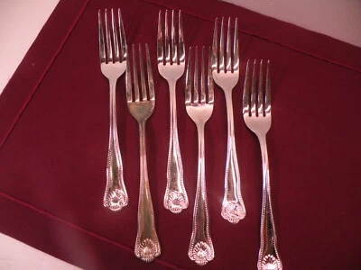 Set Of 6 TOWLE Supreme STUART SHELL Silverplate Dinner Forks 7 3/8" - Image 1 of 4