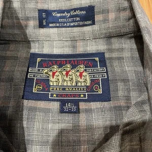 Vtg Ralph Lauren Chaps Shirt Men 14.5 32-33 USA Made Country Cotton Grey - Picture 1 of 11