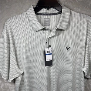 Callaway NEW Shirt Men XL Polo Opti Dri Short Sleeve White Green Print Birds UPF - Picture 1 of 12