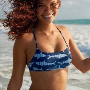 Aerie Shark Bikini Top XXL Resortwear Nautical Scoop Neckline Seashell Tieback - Picture 1 of 9