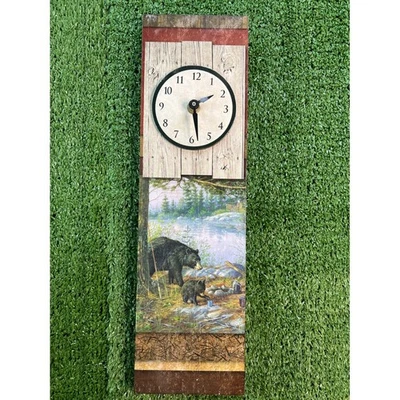 Rustic Wooden Wall Clock Bear Cub Lodge Cabin Country Home Decor - Image 1 of 4