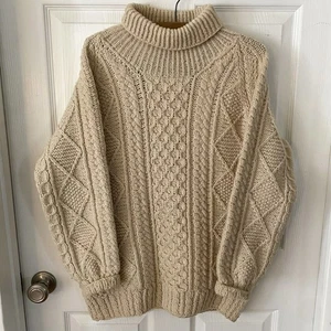 Vintage Elfenbein Loch Garman Fischerstrick Fischer Pullover Wolle Zopfmuster - Bild 1 von 17