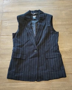 DKNY Damen schwarz Kerb-Revers ärmellos gefüttert vorne offen Weste Größe 8 - Bild 1 von 16