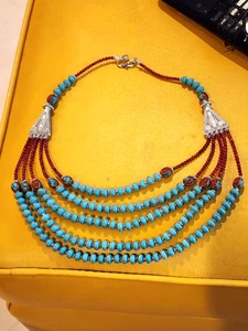 Multi Strand Tuquoise And Silver Native American Southwestern Necklace - Picture 1 of 7