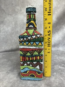 Beaded Bottle Seed Bead Folk Art Decorative Oil Decanter Dispenser Vinegar Food - Picture 1 of 12