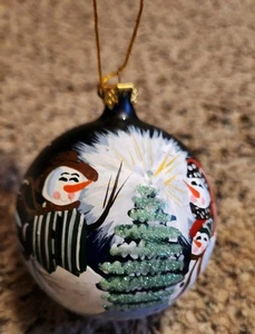 💥 Vintage Weihnachtsschmuck Glaskugel handbemalt Dona Gelsinger Schneemann Familie - Bild 1 von 12