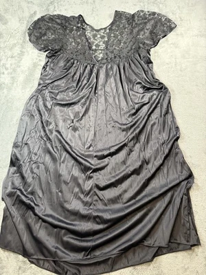VINTAGE Perfectform Nightgown Womens 2X Black Lace Sheer Bodice Made in USA - Image 1 of 4