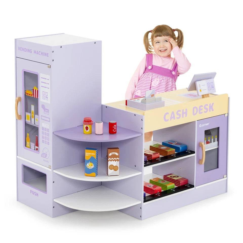 Wooden Supermarket Play Toy Set Kids Grocery Store Playset with Checkout Counter - Image 1 of 1
