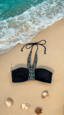 Top de bikini halter con cuentas negras estilo Y2K glamour playa piscina fiesta boho EE. UU. 8 Foto 1 de 4