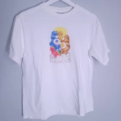 Vintage Care Bears Short Sleeve Graphic Tee T-Shirt White Glitter Youth L Large - Image 1 of 4