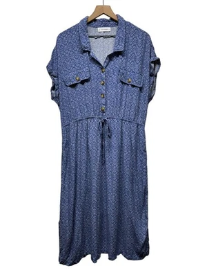 Vestido Lucky Brand Midi Mujer 2X Azul Artístico Manga Corta Boho Hippie Botón Delantero Foto 1 de 4