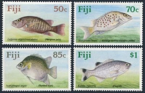 Fiji 619-622, MNH. Mi 614-617. Fish 1990. Mangrove jack, Theraton perch, Scat, - Picture 1 of 1