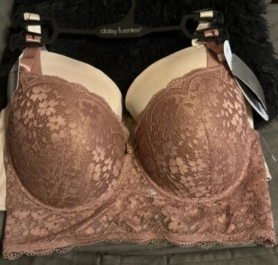 Conjunto de sujetador de línea larga para mujer Daisy Fuentes figura completa con aros 38C encaje y desnudo Foto 1 de 4