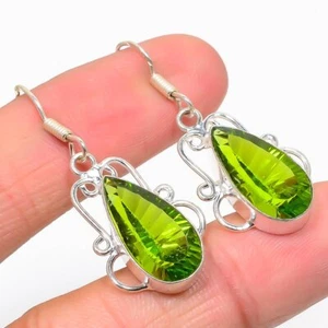 Peridot Gemstone 925 Sterling Silver Earring 1.77" r986 - Picture 1 of 8