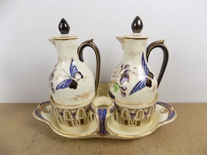 Antico set crogiola Keller & Guerin Luneville farfalla e fiore Francia    - Foto 1 di 11