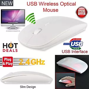 USB Mouse Optical 2.4GHz Wireless White Cordless PC Laptop Netbook Windows-Mac - Picture 1 of 1