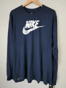 Nike Dri-Fit Long Sleeve Size 2XL Navy Camo Swoosh Tee Shirt DR0575-419 Nwt - Picture 1 of 2