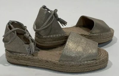 女式 Espadrille 鞋码 9.5M 皮革金色踝包厚底华丽  — 第 1/4 张图片