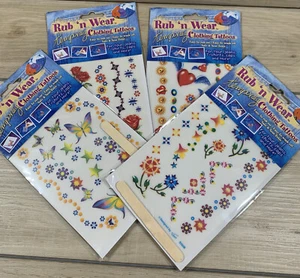 Rub ‘n Wear Temporary Clothing Tattoos, for Jeans, T-Shirts, Caps etc, 4 Packs - Picture 1 of 5