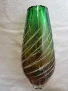 Murano Glas dickwandige Vase Überfang braun/grün weiße Schlieren 23cm hoch 2560g - Picture 1 of 9
