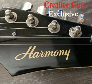 Vintage Harmony Guitar Headstock Vinyl Decal Inlay set SATIN GOLD / WHITE - Picture 1 of 5
