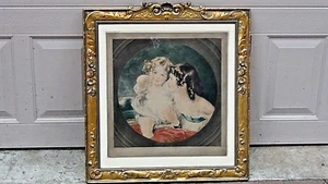 ANTIGUO MEZZOTINT 1912 SOBRE PAPEL DE 2 NIÑOS, FIRMADO Y FECHADO EN MARCO DORADO ORNAMENTADO - Imagen 1 de 12